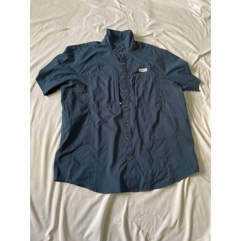 Magellan Outdoors Mens 2XL Blue Short Sleeve Fishing Shirt Relaxed Fit Moisture-